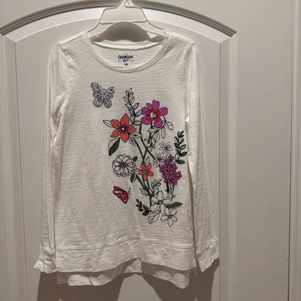 White Oshkosh b'gosh Girls/Junior Size14 Full Sleeve Shirt Cotton Flower Design
